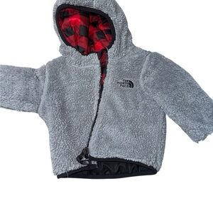 The North Face Light Gray Fleece Jacket with Plaid Lining